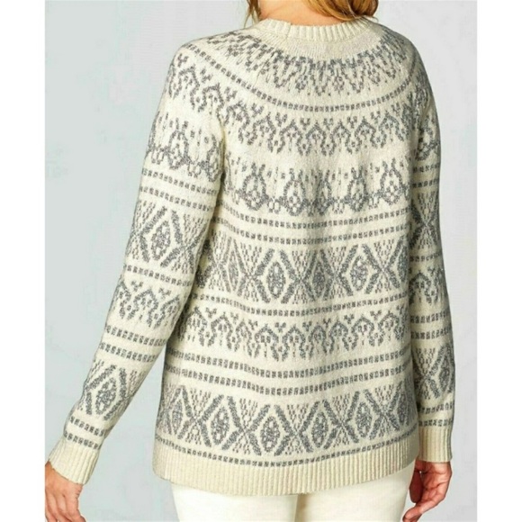 J.Jill Allover Nordic Fair Isle Intarsia Jacquard Pullover Sweater Barley Multi - Picture 3 of 10